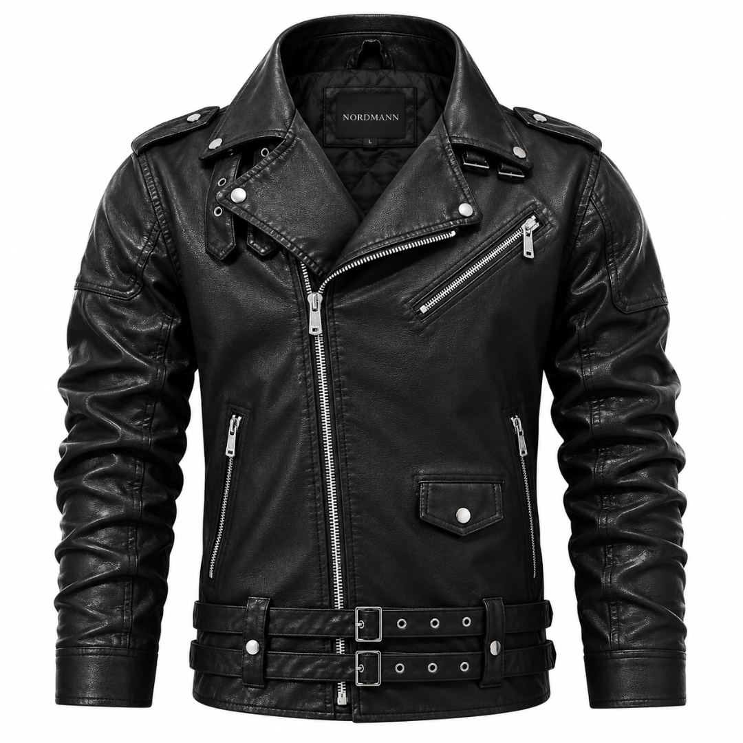 Nordmann Ragnar – Herren Bikerjacke mit Doppelgürtel