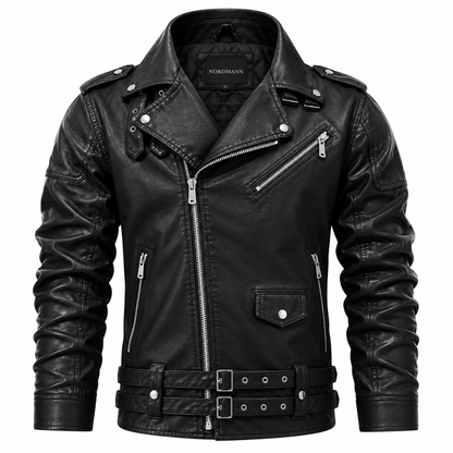 Nordmann Ragnar – Herren Bikerjacke mit Doppelgürtel