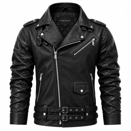 Nordmann Ragnar – Herren Bikerjacke mit Doppelgürtel