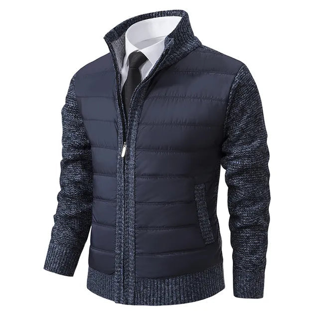 Nordmann – Elegante Herren-Strickjacke mit Steppdetails – Marineblau