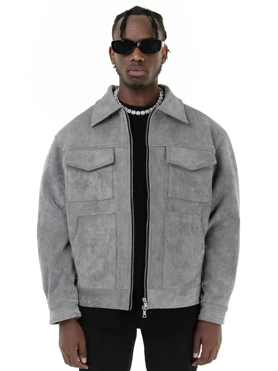 Nordmann – Oversize-Jacke in Velourslederoptik – Grau