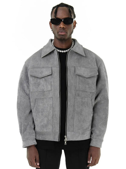 Nordmann – Oversize-Jacke in Velourslederoptik – Grau