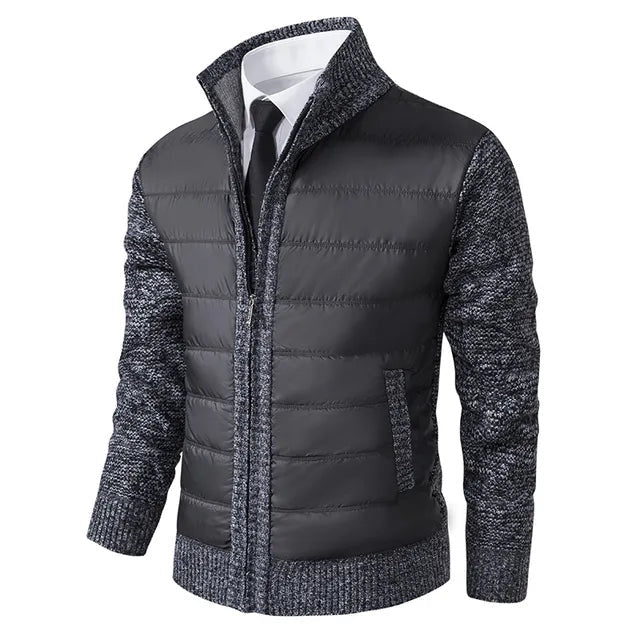 Nordmann – Elegante Herren-Strickjacke mit Steppdetails – Dunkelgrau